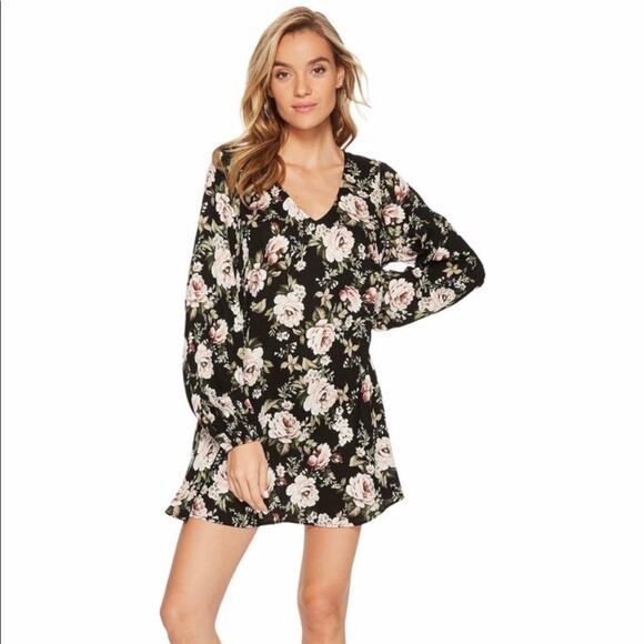 Show Me Your Mumu Donnie Dress Black Floral Long Sleeve Mini Swing Dress S - Picture 1 of 7